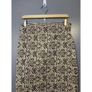 Handmade Brown Floral Jacquard Skirt Womens Large Pencil Lined Slit Dressy